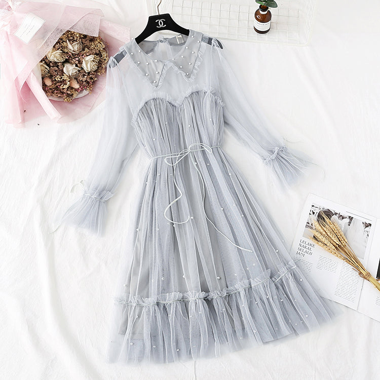 Mesh dress gentle super fairy loose doll A-line skirt 4372