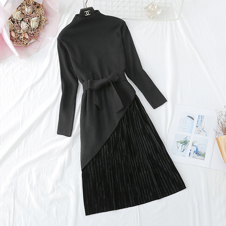 New beveled sweater + velvet skirt 4468
