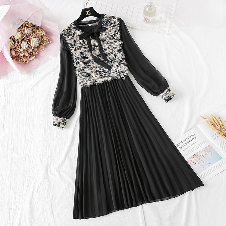 Small fragrance suit women's Vest + pleated bottom skirt two-piece set 4457
