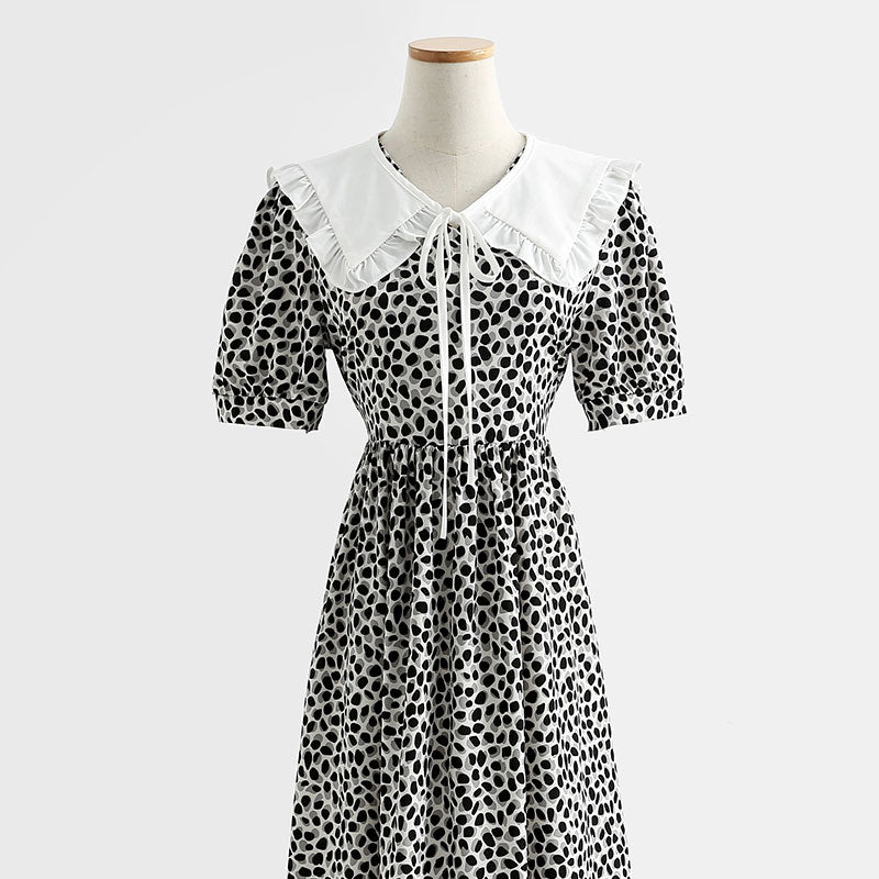 Französisches Retro-Puppenhals-Baumwoll-Leinen-Blumenkleid 4290