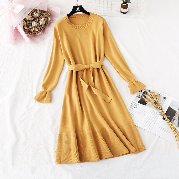 Small fragrance knitted dress French retro fishtail skirt 4482