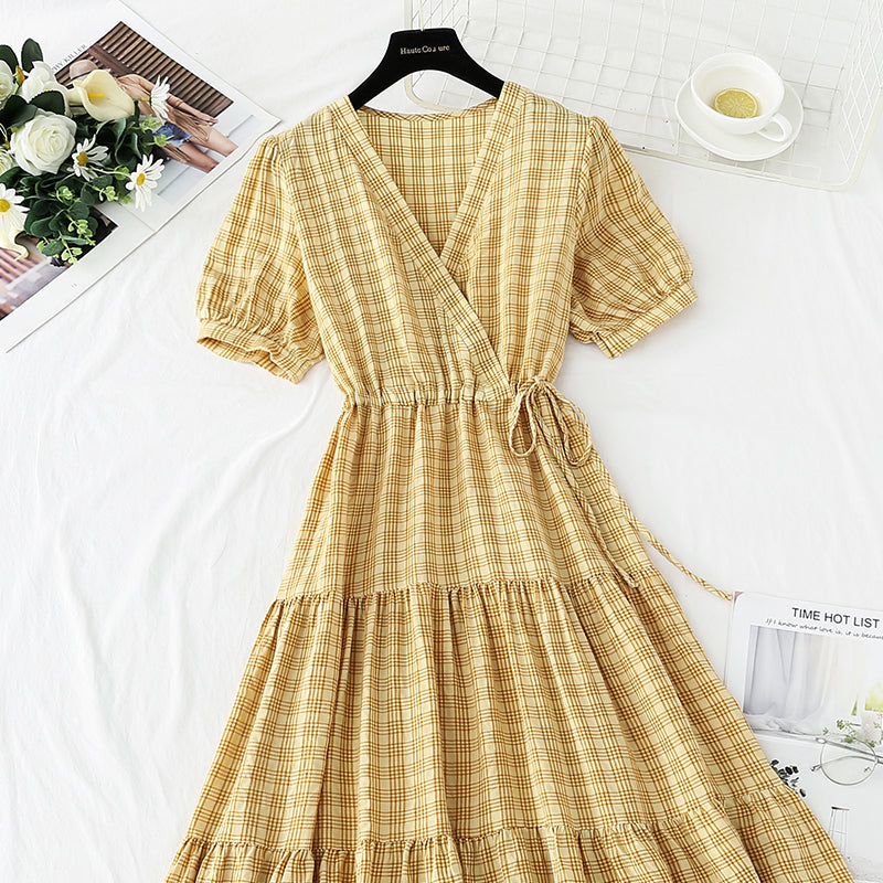 French retro V-neck dress with slim waist 4269