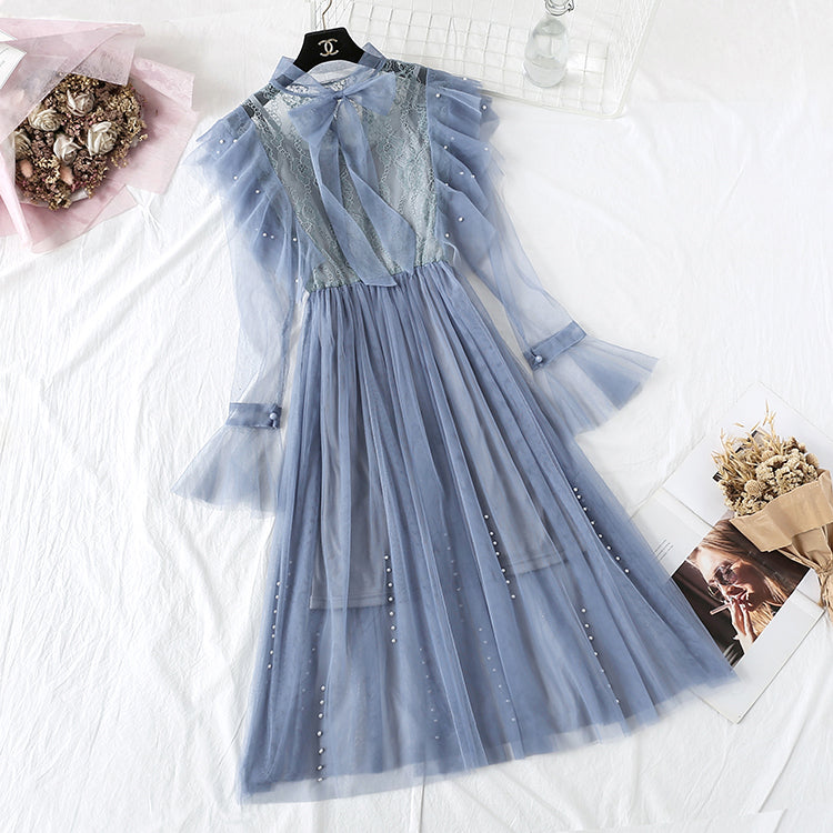 New nail bead lace up French retro super xiansen sweet skirt 4309