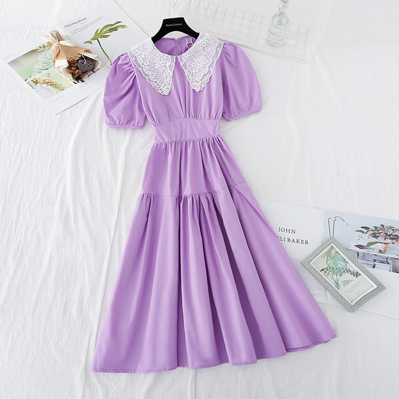 New style baby collar French waist closing skirt with thin temperament 4165