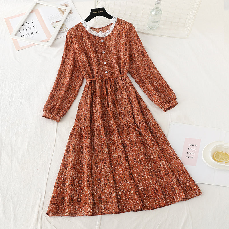 Lace lace collar button high thin waistband dress waist 3931
