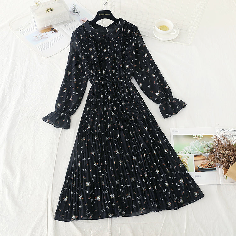 Slim temperament at waist. French floral pleated skirt Fairy 3900