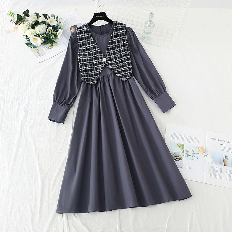 Cover your belly and look thin Korean fashion light cooked two-piece vest skirt 3915