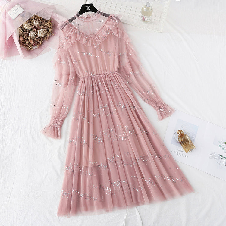 Rüschen-Strapsfee Pailletten-Mesh-Kleid 3940