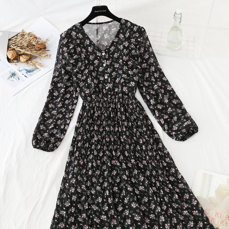 Ruffled floral dress shows thin skirt 4061