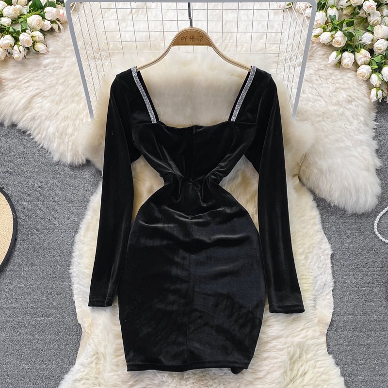 Samt mit V-Ausschnitt und Diamanttaille, schlankes, sexy Hüftwickelkleid 3742