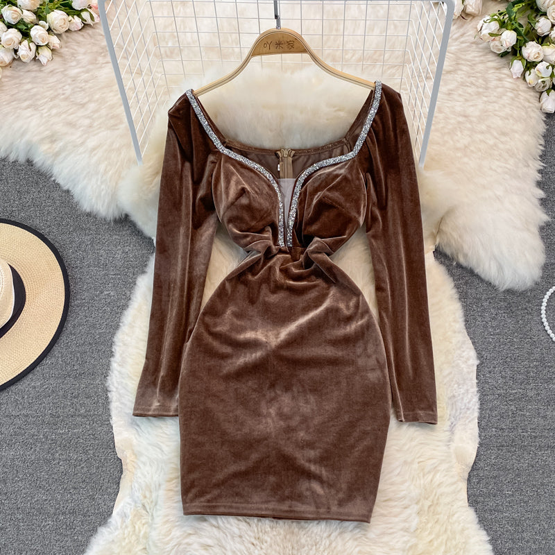 Samt mit Diamant-Temperament, schmaler Taille, sexy Hüftwickelkleid 3750