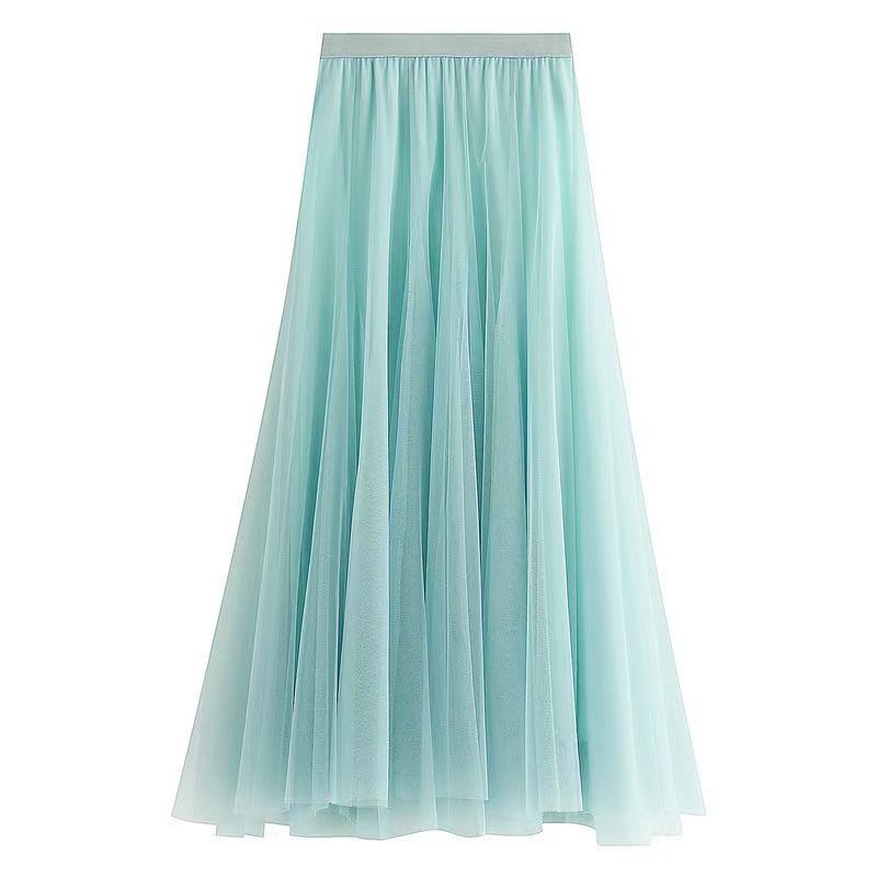 Big swing bouffant ankle-length skirt, high waist slim fairy skirt, net gauze skirt A-line skirt 3690