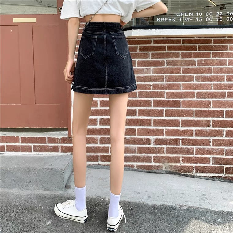 Black denim skirt, plus size, summer, new style, high-waisted A-line skirt 3657