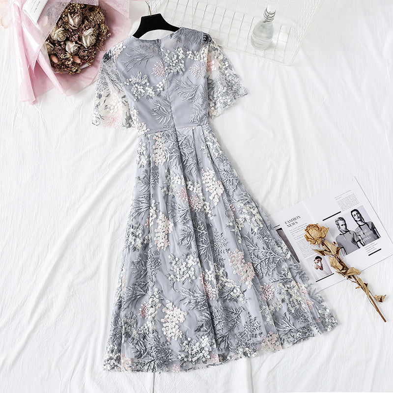 Embroidered Floral Dress national retro skirt 4427
