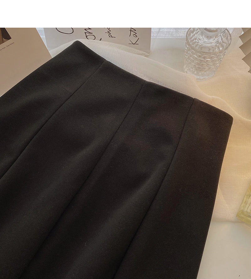 Korean fashion versatile solid color slim high waist pleated skirt 5419