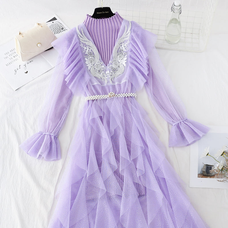 Light mature style, thin temperament, knitted dress, female 4406
