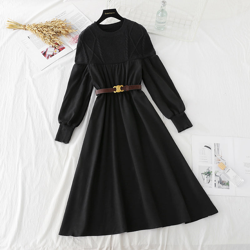 New Korean style stitched lace up with a slim waist and a dress inside 4561