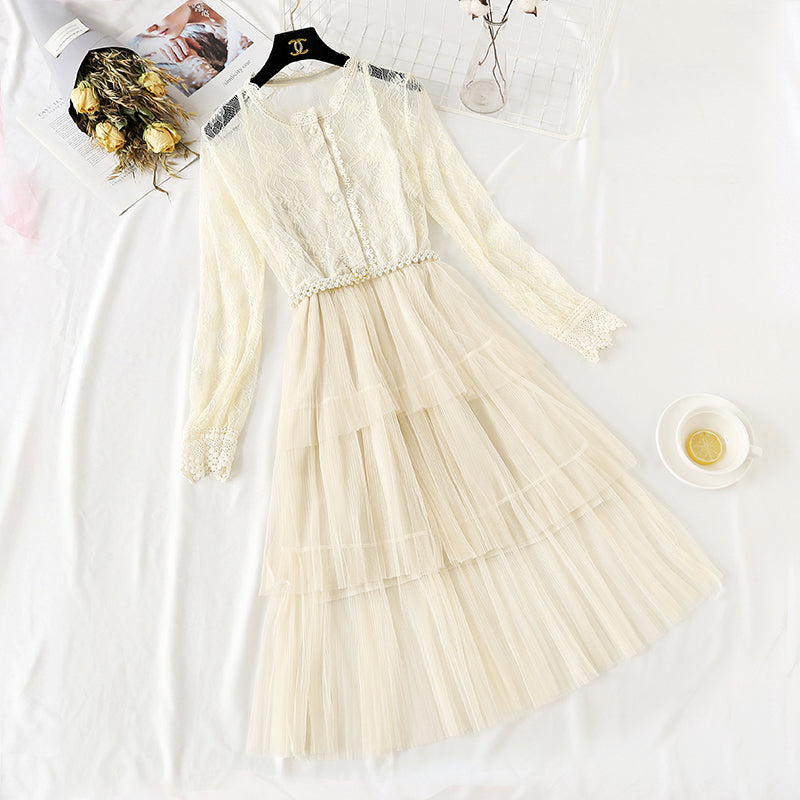 Minority lace mesh long skirt, celebrity temperament 4350