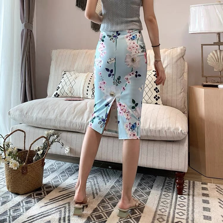 Sommer, neuer Stil, adretter Stil, hoher Fanny-Hüftrock, Rock mit geteiltem Druck, figurbetonter Stretchrock 3540