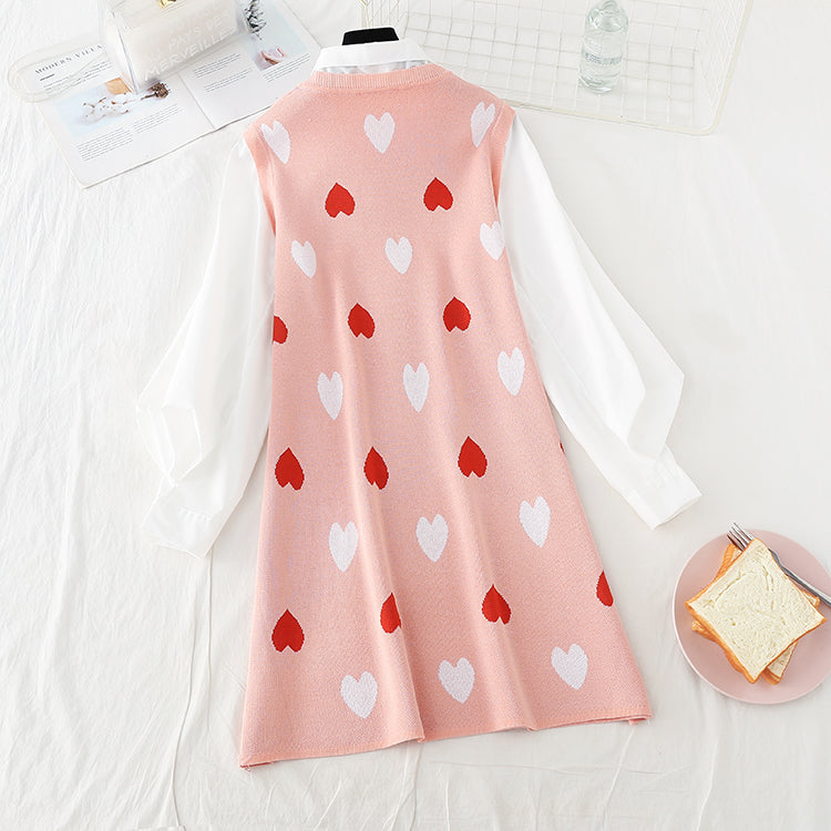 Slim sweet love knitted stitched dress for children 3864