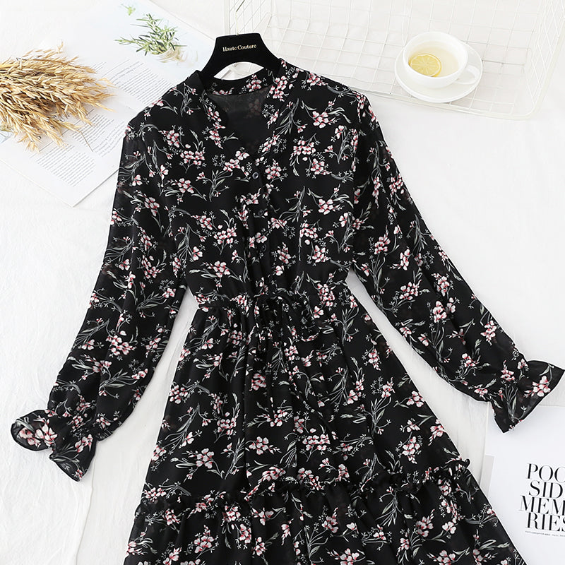 Long sleeved floral dress French Retro 4701