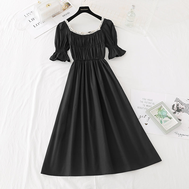 Die neue Taille ist schmal, Rock mit eckigem Ausschnitt, französisches Retro-Kleid 4505