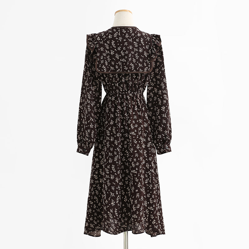 Vintage floral dress looks thin, fragrant and medium length skirt 3740