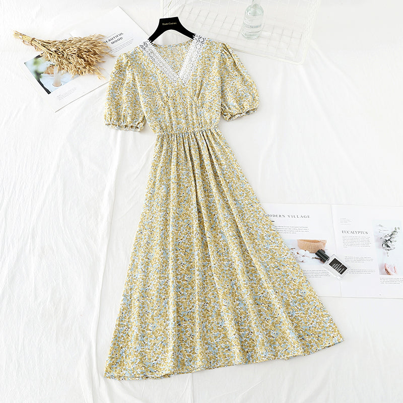 New chiffon skirt temperament gentle wind French slim skirt 4659
