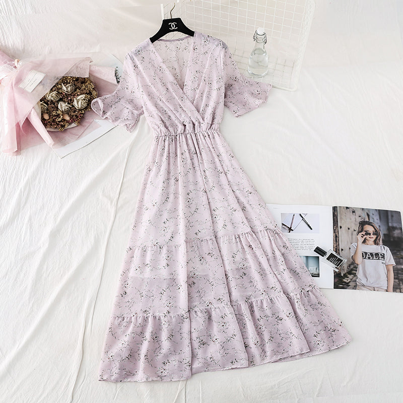 New style gentle wind, slim waist, French retro large swing skirt 4603
