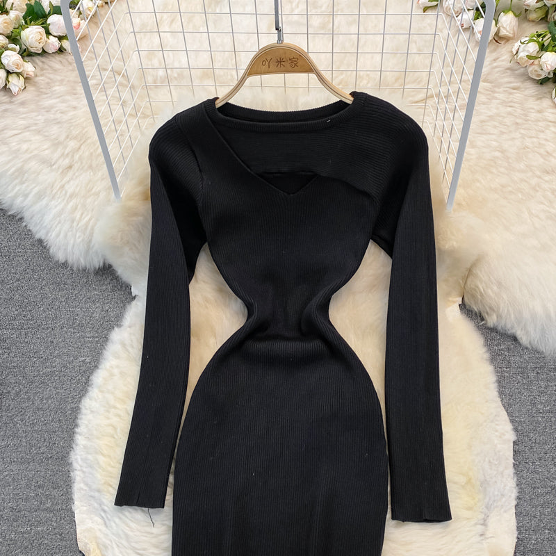 Fashion open chest sexy knitted dress 3754