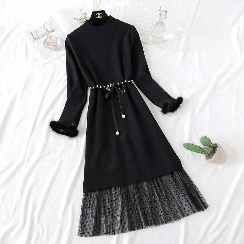 Knee sweater knitted dress fashion suit 4443