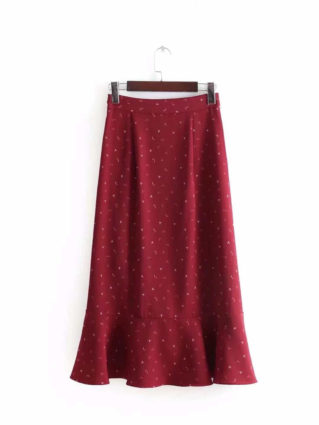 High waisted, looseflouncesprinted irregular MIDI skirt 3716