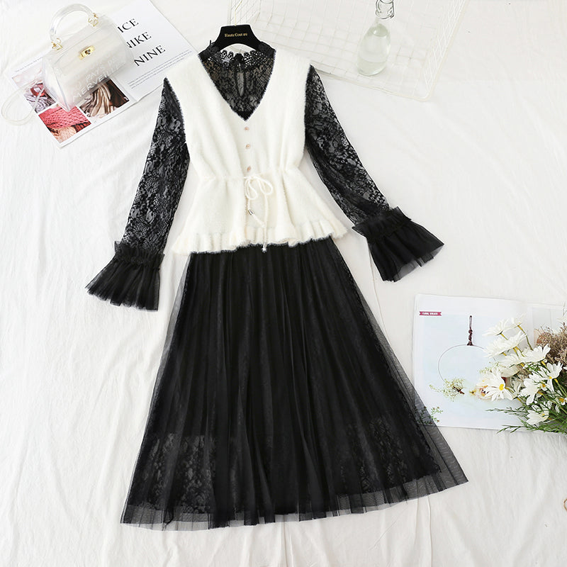 Dress with lace inside, ladies' temperament 4404
