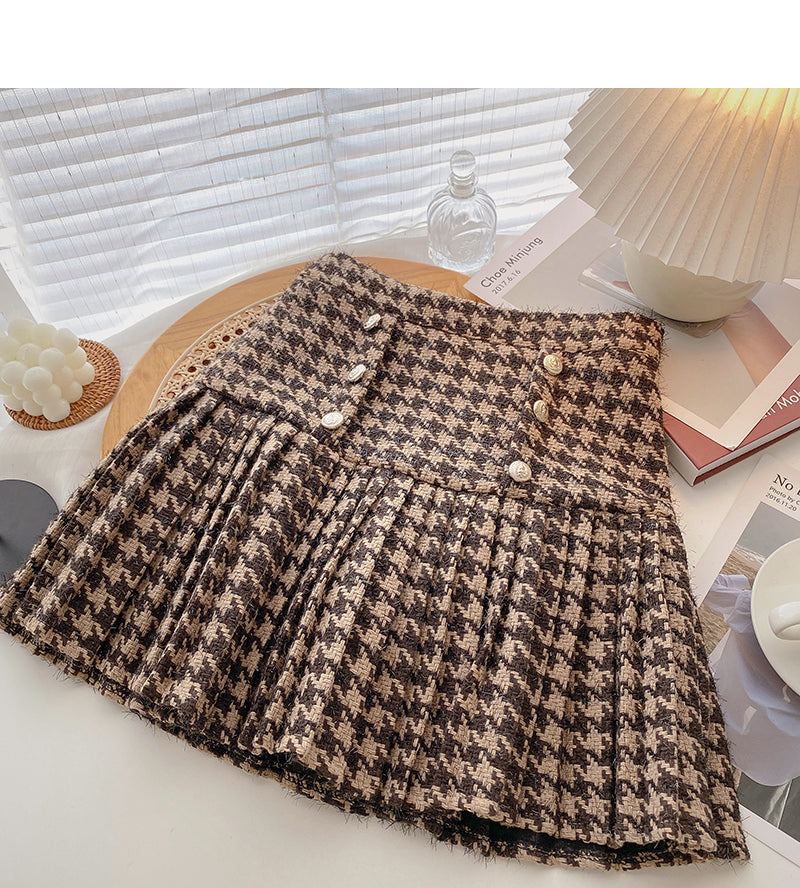 High waist A-line skirt fashion thousand bird pleated skirt 5295