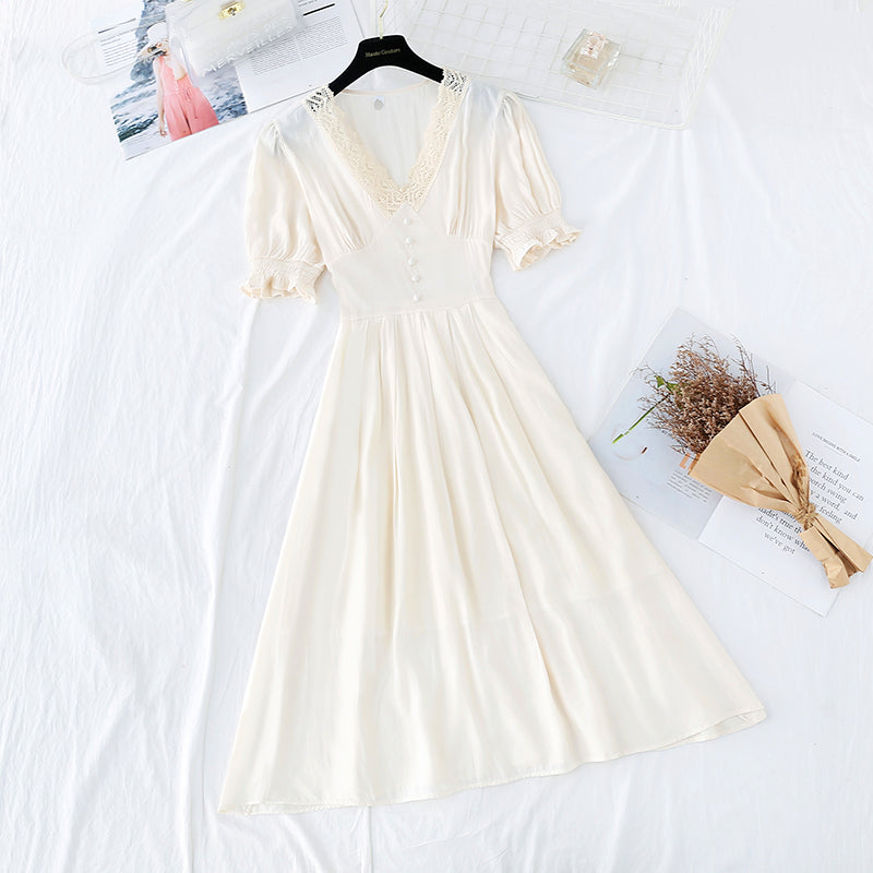 Super Fairy Bubble Ärmel sanfter Wind hohe Taille dünnes Temperament Kleid 4209