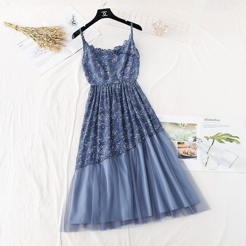 Vintage mesh Floral Chiffon Skirt with slim waist 4115