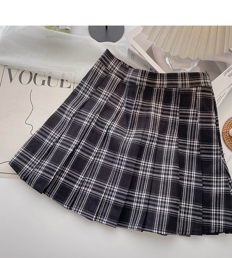 Tweed-Faltenrock, Retro-Rock in A-Linie mit hoher Taille 5300