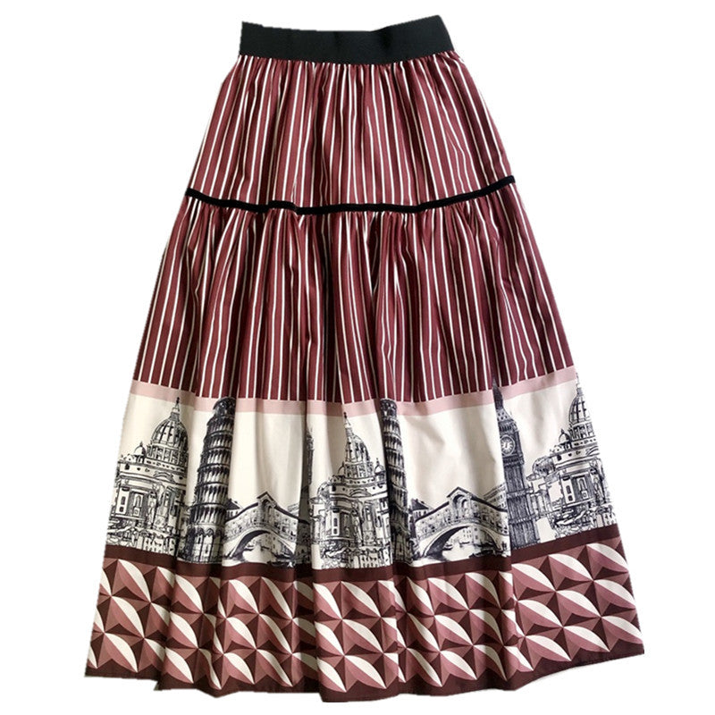 castle print A-line skirt MIDI skirt 3695