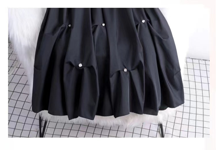 New, black/white solid skirt, beaded puffy skirt, casual, full skirt 3545
