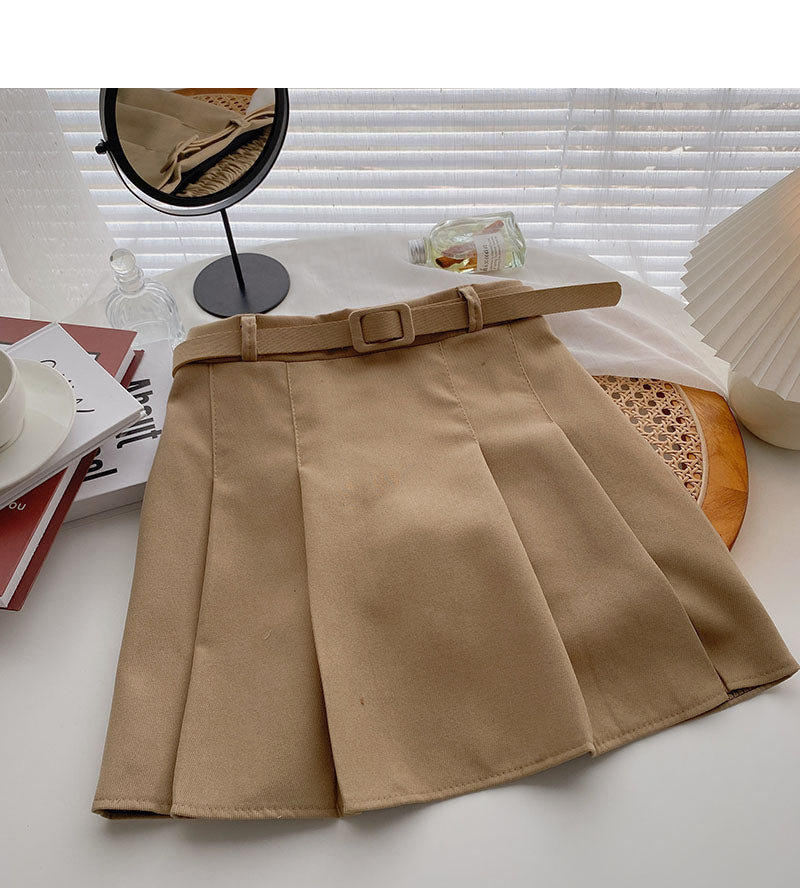 High waist woolen pleated skirt casual A-line skirt 5342