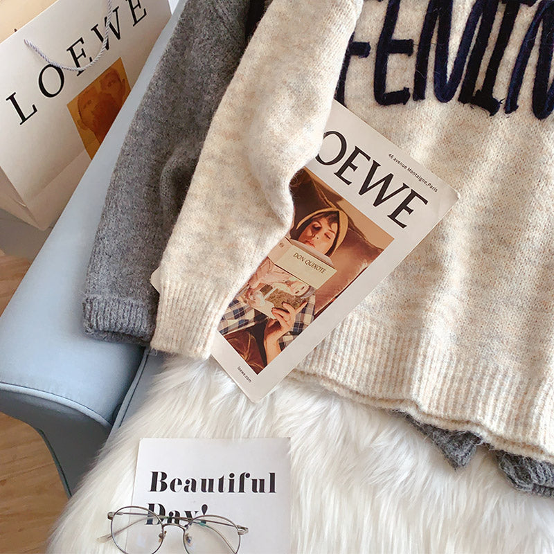 Lazy wind round neck letter sweater sweater sweater top 5221