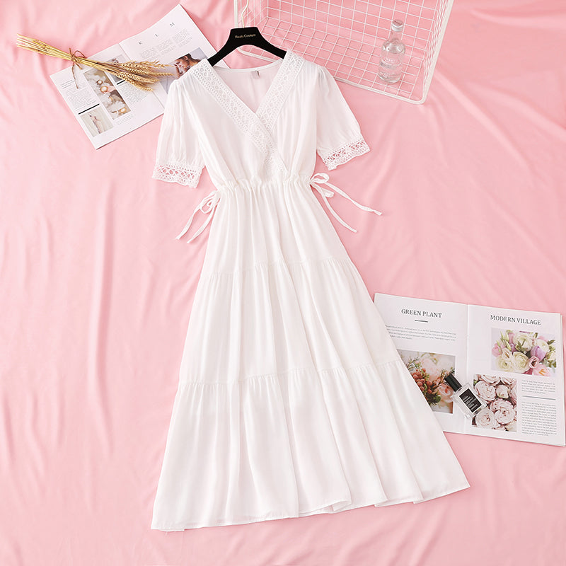 The new French retro waist shows thin temperament, fairy long skirt 4610