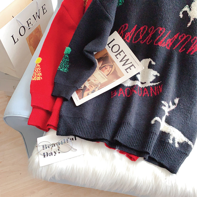 Weihnachtspullover für Damen, locker, faul, mit Windboden, Hemdoberteil 5250