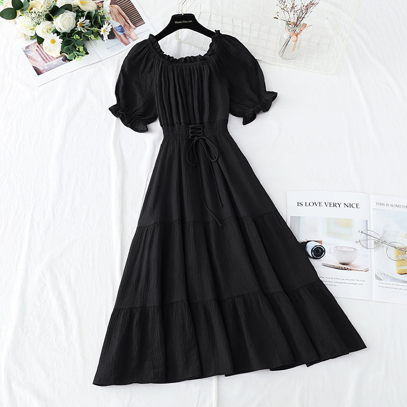 New tea break waist Cotton Linen Skirt long A-line skirt 4251
