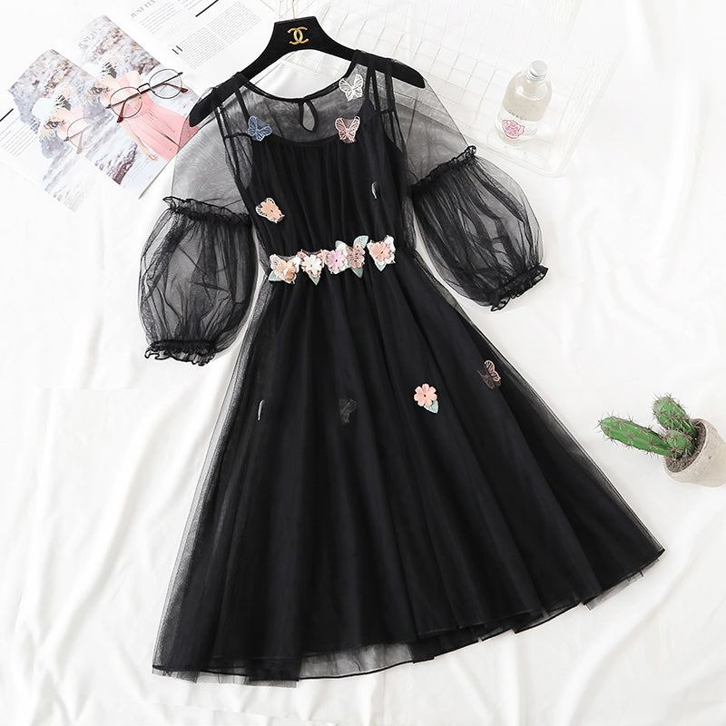 French fairy flower gauze suspender skirt 3728