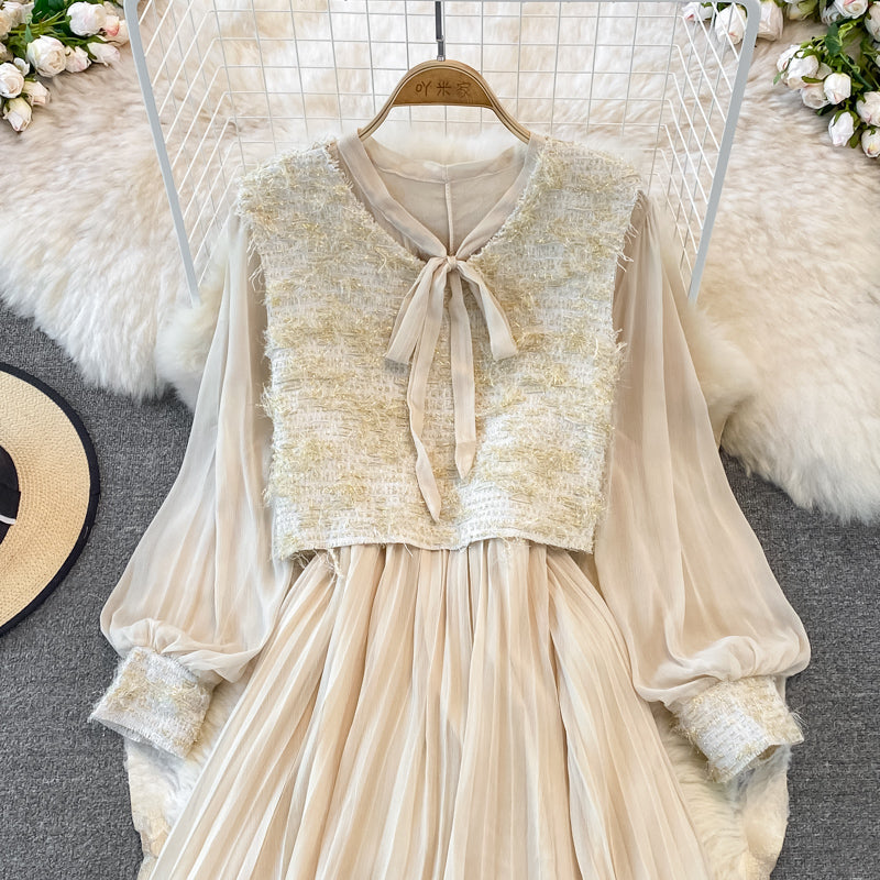 Small fragrance suit women's Vest pleated lace up bottomed skirt 3773