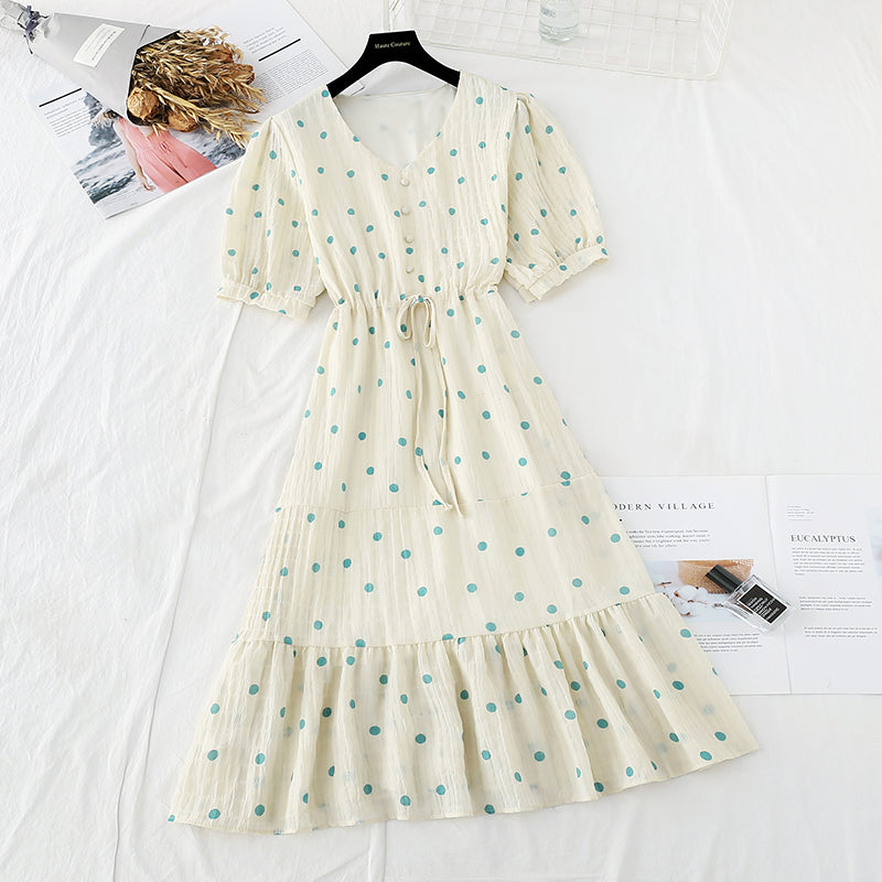 New French Vintage Chiffon Rock Fairy Super Xiansen Slim Dress 4682