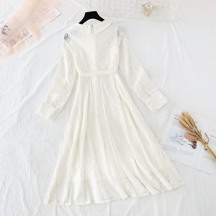 The new waist is slim and retro long sleeve small Lapel dress 4399