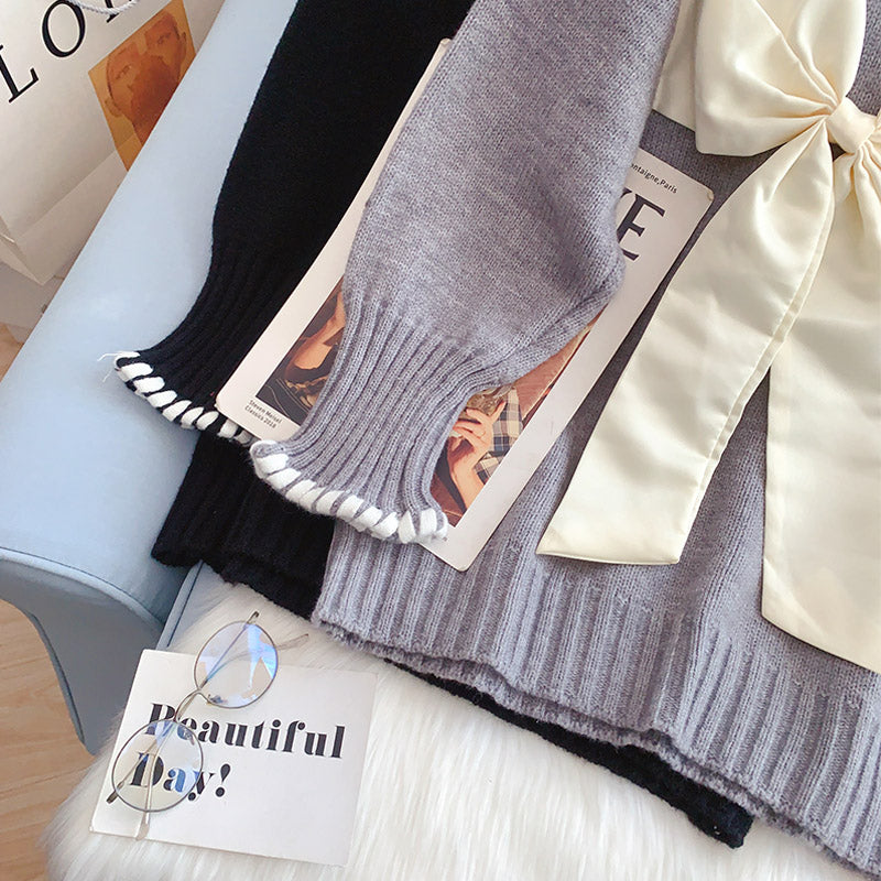 Bow sweater lazy knit bottomed shirt 5004