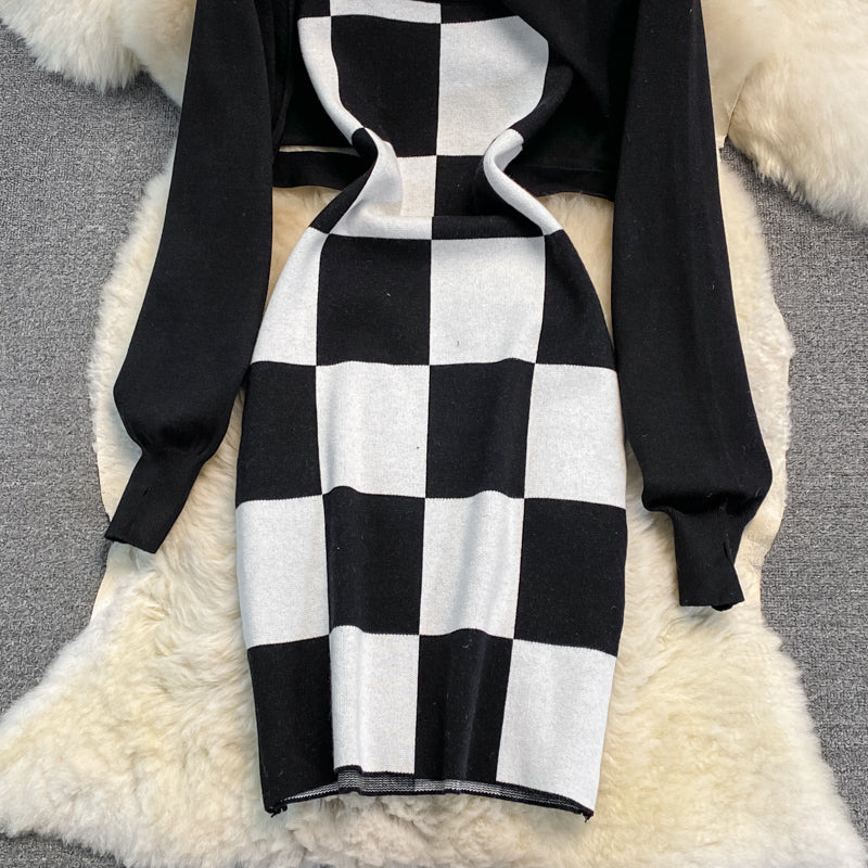 Pure suspender dress half Knitted Blouse two-piece set 3759